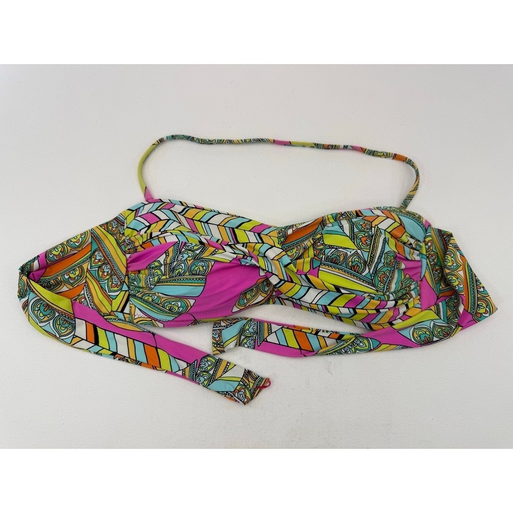 Trina Turk Bandeau Bikini Top Multicolor Geometric Paisley Print Size 10 Swim